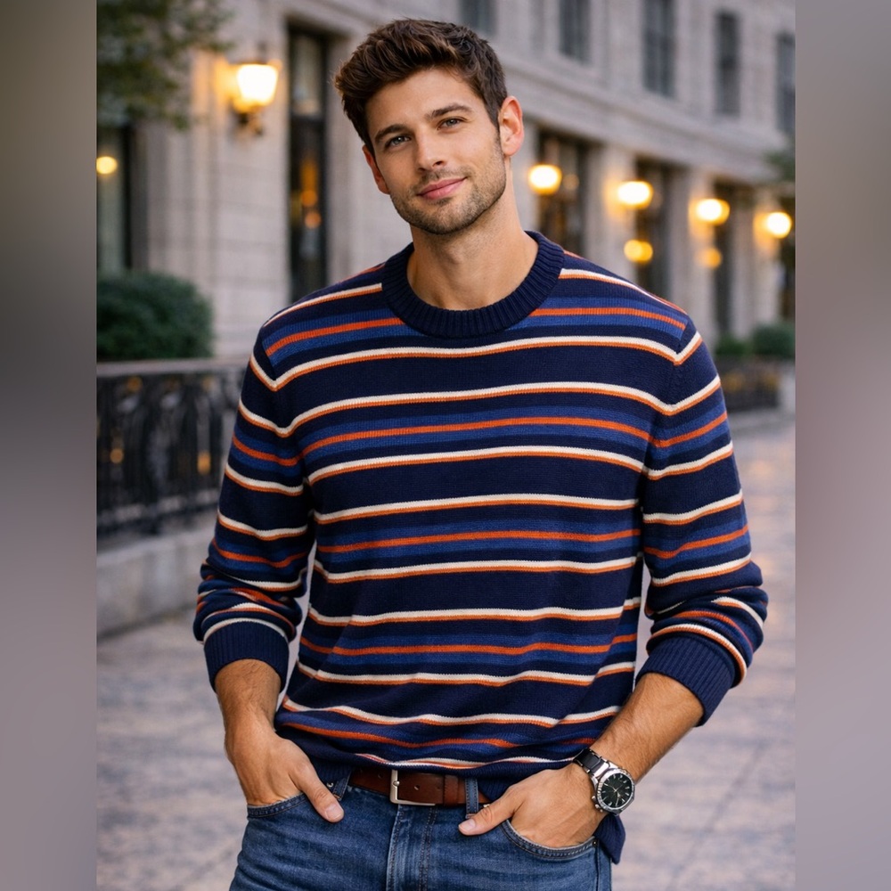 Calvin Klein Men's Crewneck Sweater - Navy, Orange, White